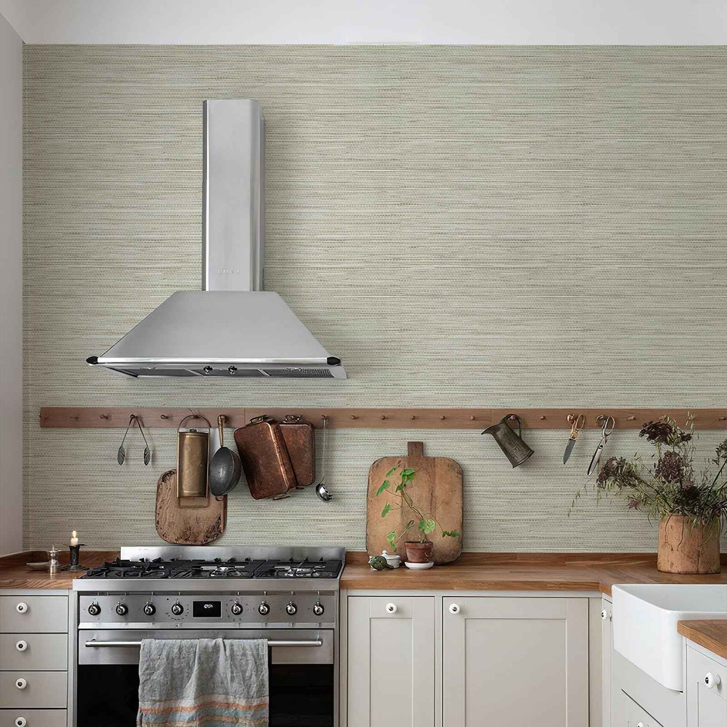HueBurst Grasscloth Peel and Stick Wallpaper 17.3" x 197" Renter Friendly, Cream Textured Grassweave Wallpaper Self Adhesive Removable for Bathroom Bedroom