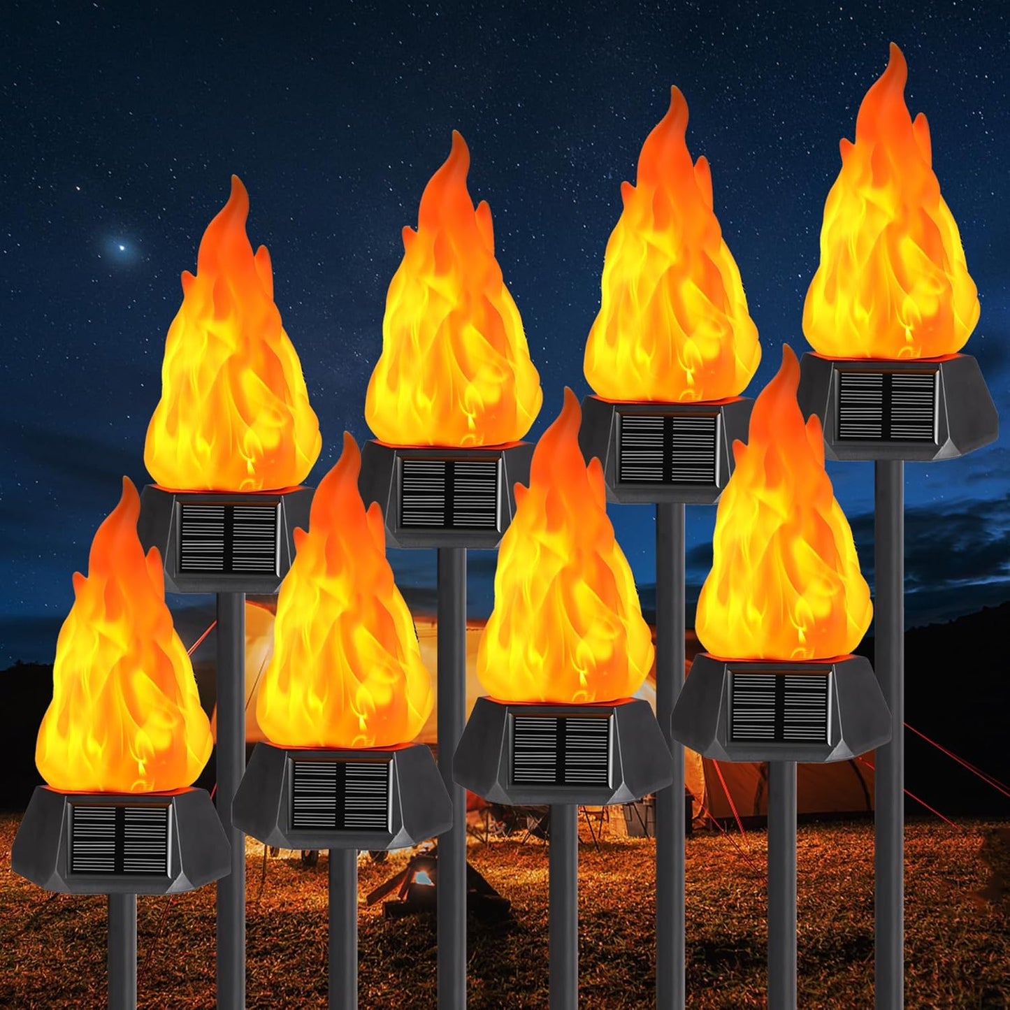 Solar Torch Lights Outdoor - 4 Pack Waterproof LED Flickering Flame for Halloween, Garden & Yard Decor