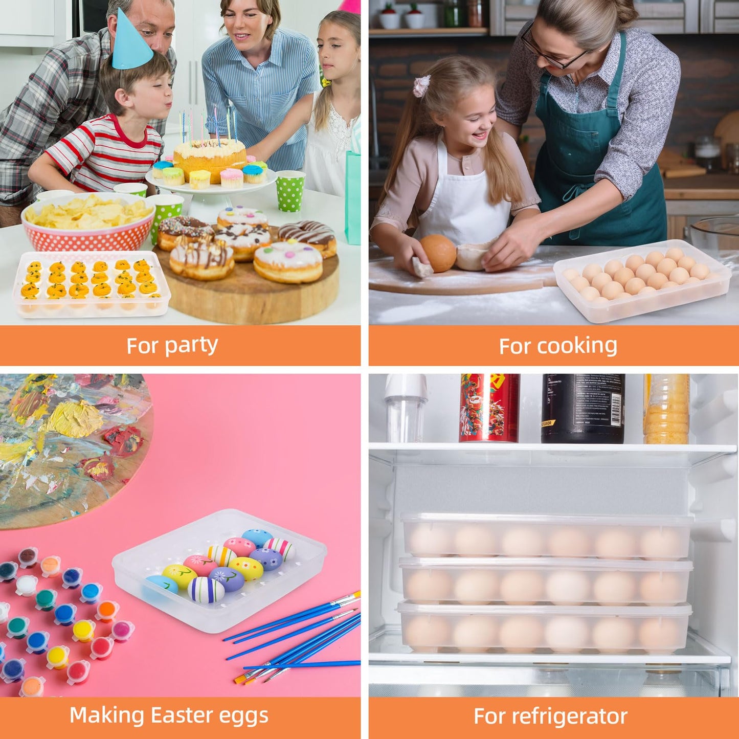 coxiecc Deviled Egg Containers with Lid, (Set of 2), Stackable Deviled Egg Carrier for 48 Eggs, Clear Egg Holder for Fridge with Lid, Portable Plastic Deviled Egg Tray for Party, Easter Eggs Tray