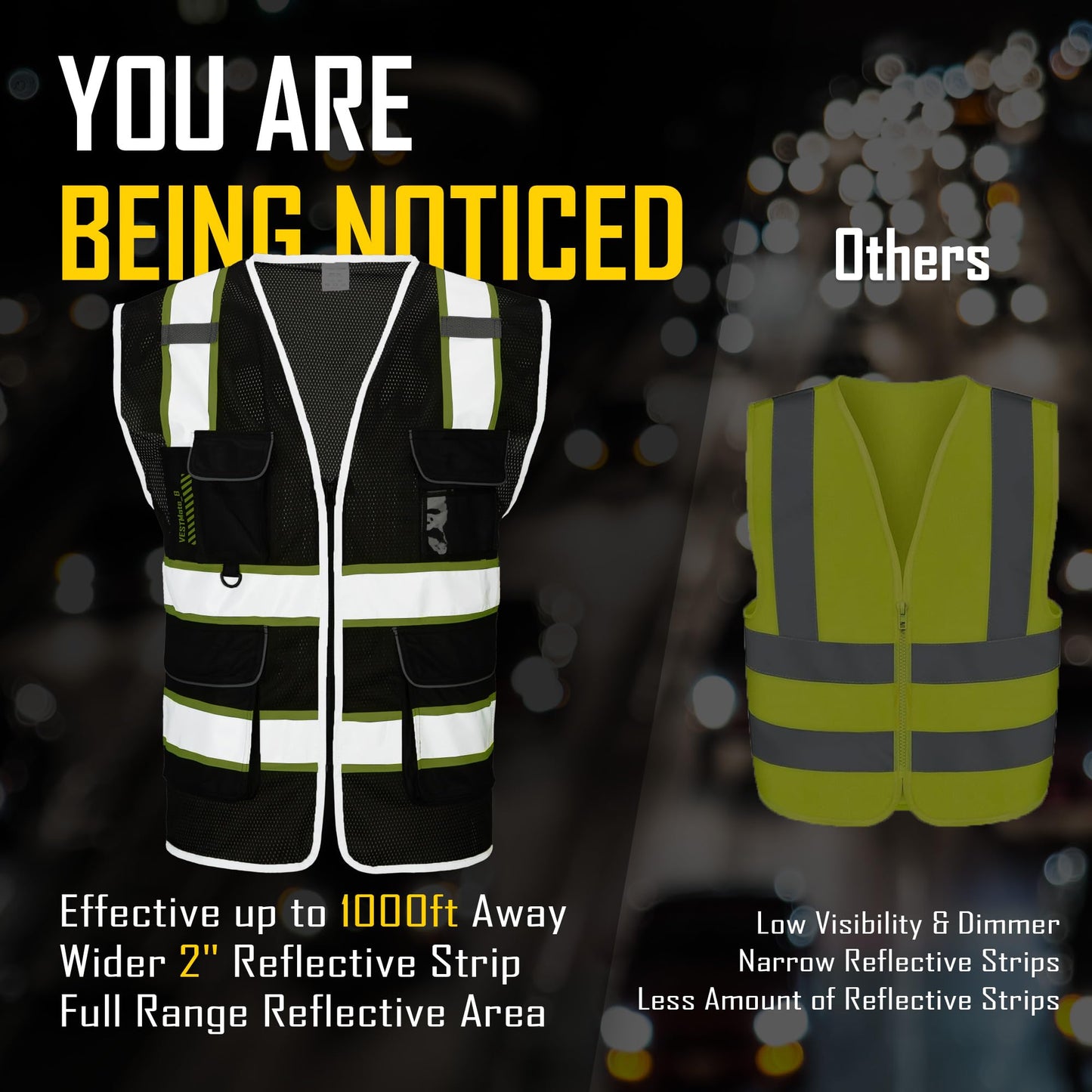 COOLJOB 9 Pockets Reflective Mesh Safety Vest for Men, Hi-vis Work Vest for Construction, Class 2 ANSI Standard, Black X-Large 1 pack