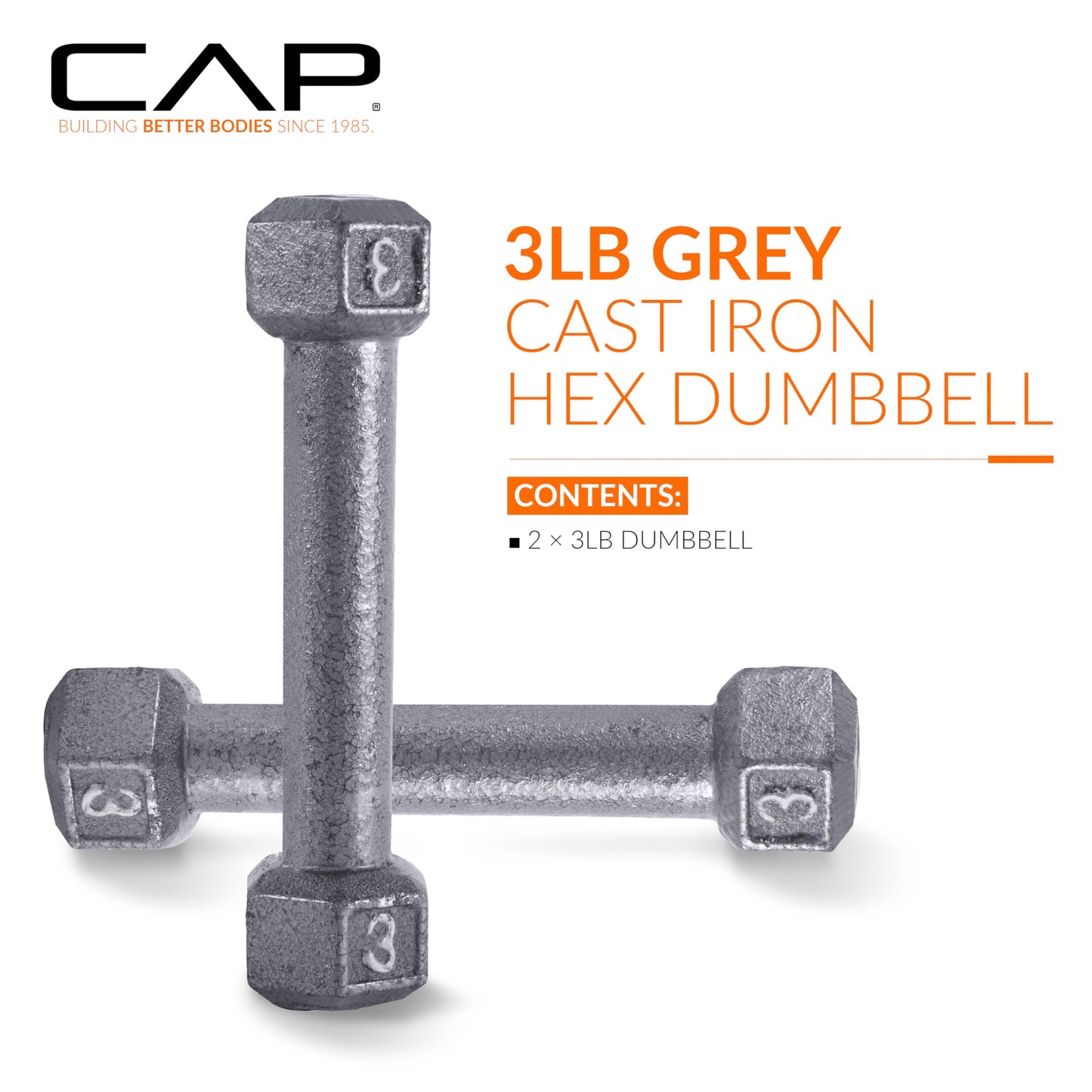 CAP Cast Iron Hex Dumbbell, Pair, 3 lb