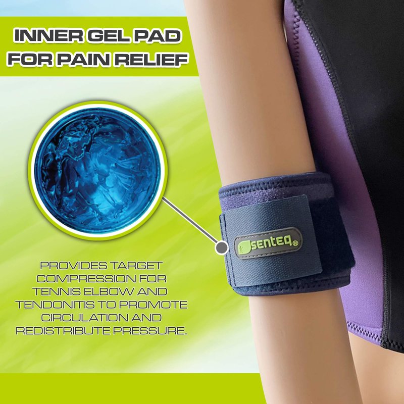 SENTEQ Tennis Elbow Brace: Arm Band for Tennis Elbow, Golfer Elbow and Forearm Support, Neoprene Wraps and Strap, Braces for Men and Women (Blue)