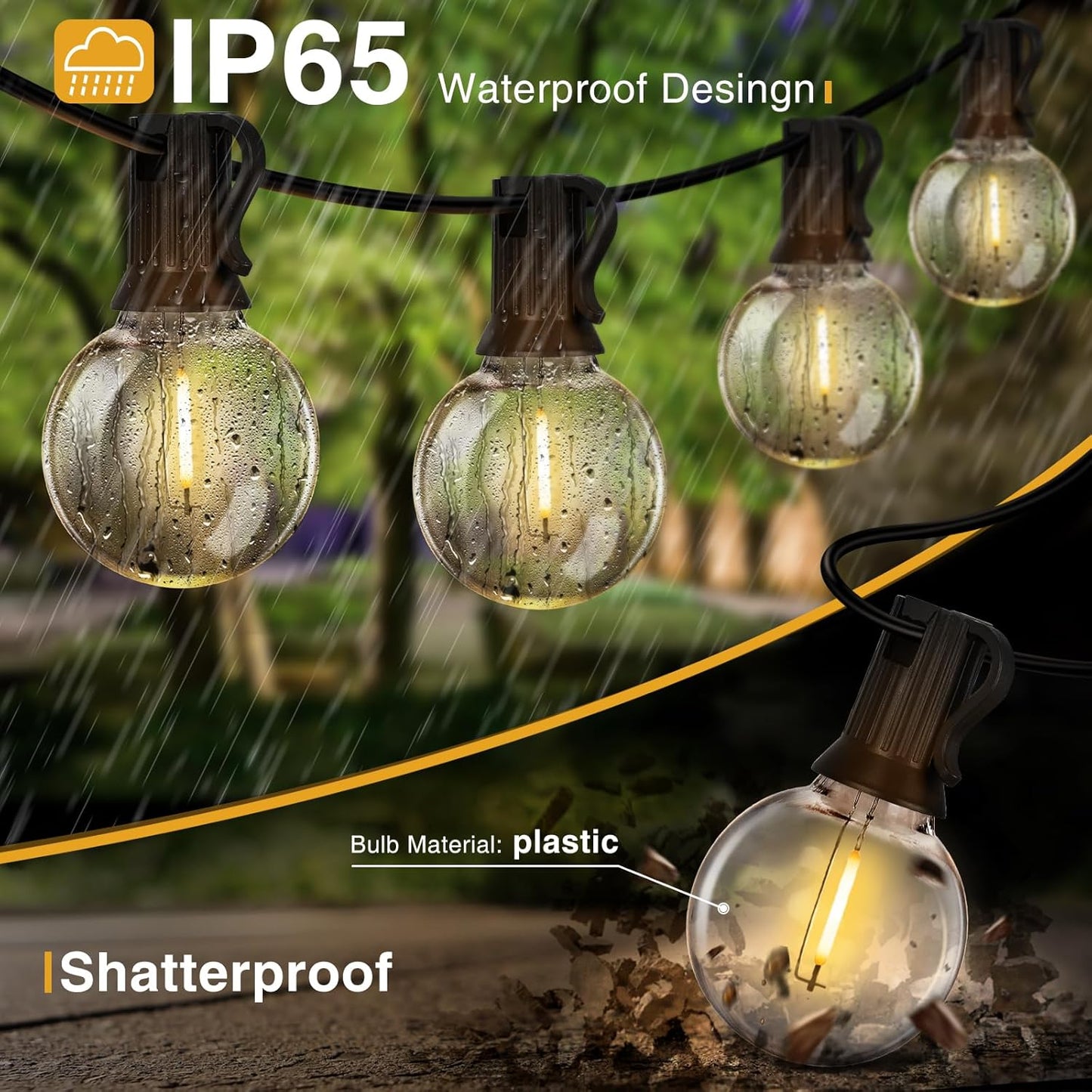 100FT Solar Powered String Lights with Remote - Waterproof G40 Patio Lights, 30 Shatterproof Bulbs, 3 Modes for Camping & Backyard