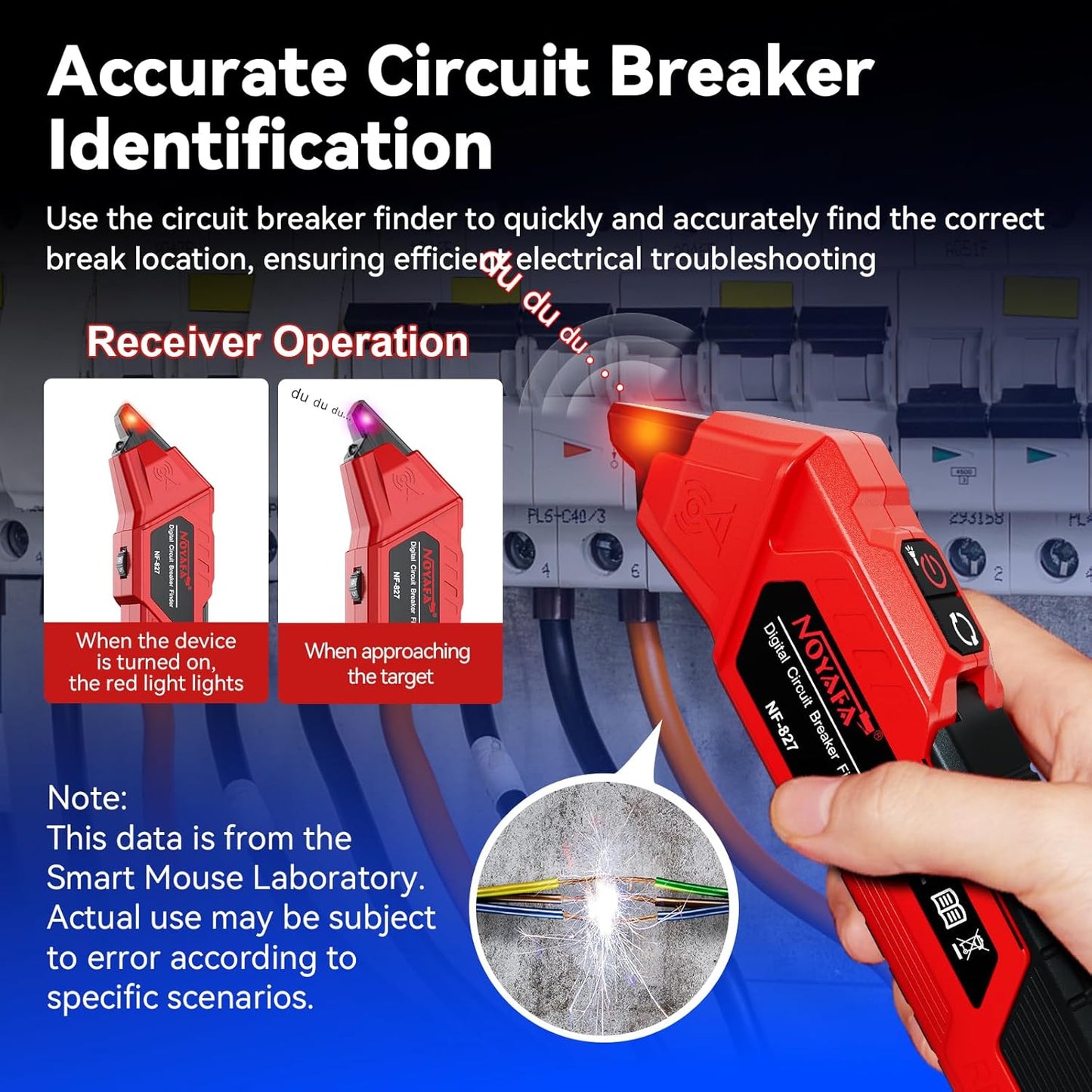 NOYAFA NF-827 Circuit Breaker Finder Tool & GFCI Outlet Tester - 90-120V AC, Includes Accessories & Storage Case
