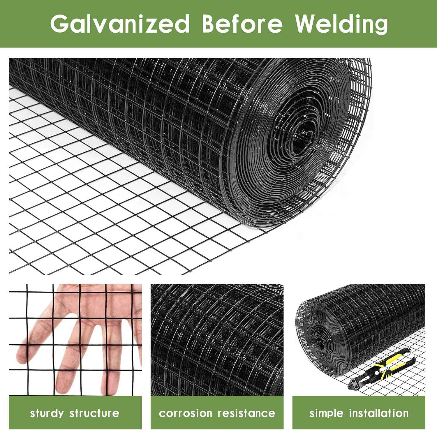 48" x 50' Black Hardware Cloth - 1" Mesh Vinyl Coated Chicken Wire Fence for Poultry