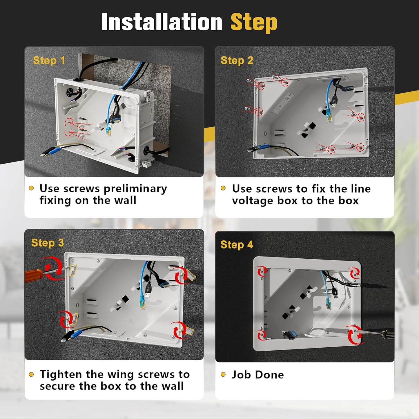 In-Wall TV Box with Flange & 2 Duplex Outlets - Cord Hider for Home Theater Installation