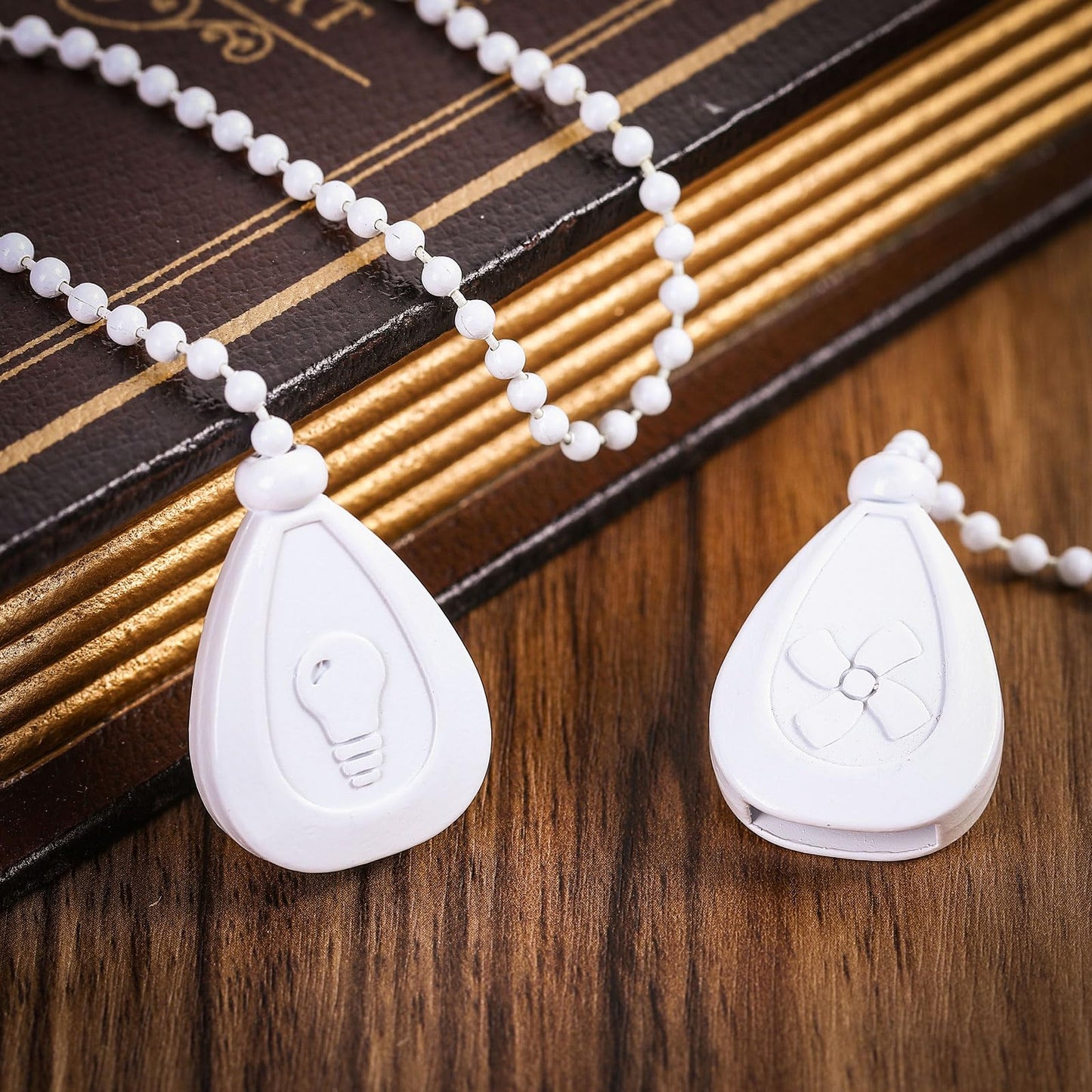 4 Pieces Ceiling Fan Pull Chain Extender Ornament 12 Inch Ceiling Pull Chain Extension Classic Drop Shaped Pendant Beaded Ball Cord for Fan light lamp decorative with Connector(White)