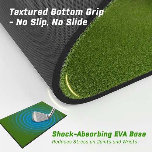 KQUIXOTIC Dual-Turf 5x4ft Golf Hitting Mat, Built-in Ball Tray, Alignment Aid, Golf Mat Practice Outdoor & Indoor, Driving Chipping Putting in Backyard Garage Basement, Gift for Men Dad Golfer