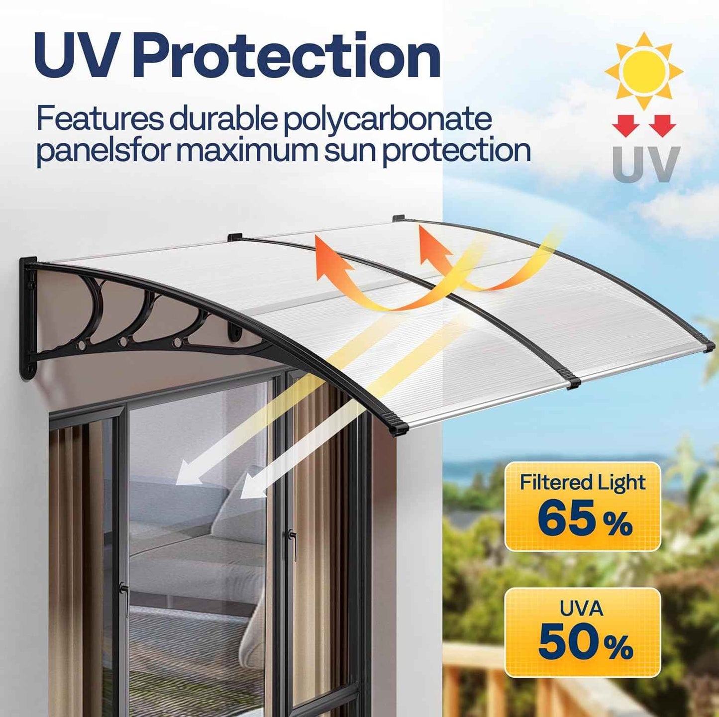 40-Inch VIVOHOME Polycarbonate Window Door Awning Canopy - Brown with Black Bracket