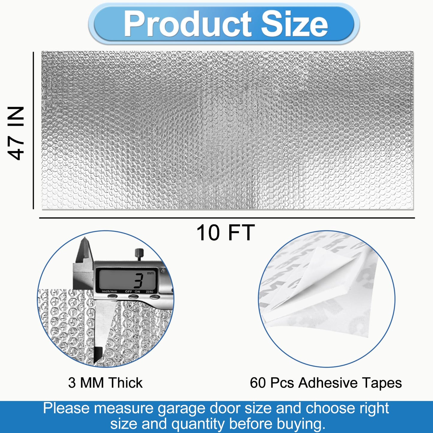 ToLanbbt Reflective Insulation Roll, 47IN x 10FT Double Bubble Wrap Insulation Sheet, 3MM Reflective Aluminum Foil Thermal Shield Radiant Barrier with 60 Pcs Adhesive Tapes for Window RV Attic Wall