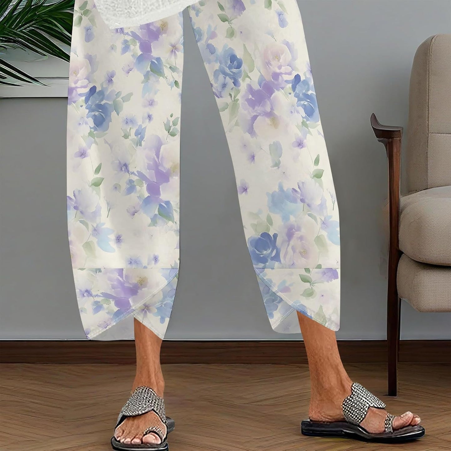 Skiennix Women's Cropped Pants - Lightweight Wide Leg Trousers with Elastic Waist & Pockets | Casual Beach Wear