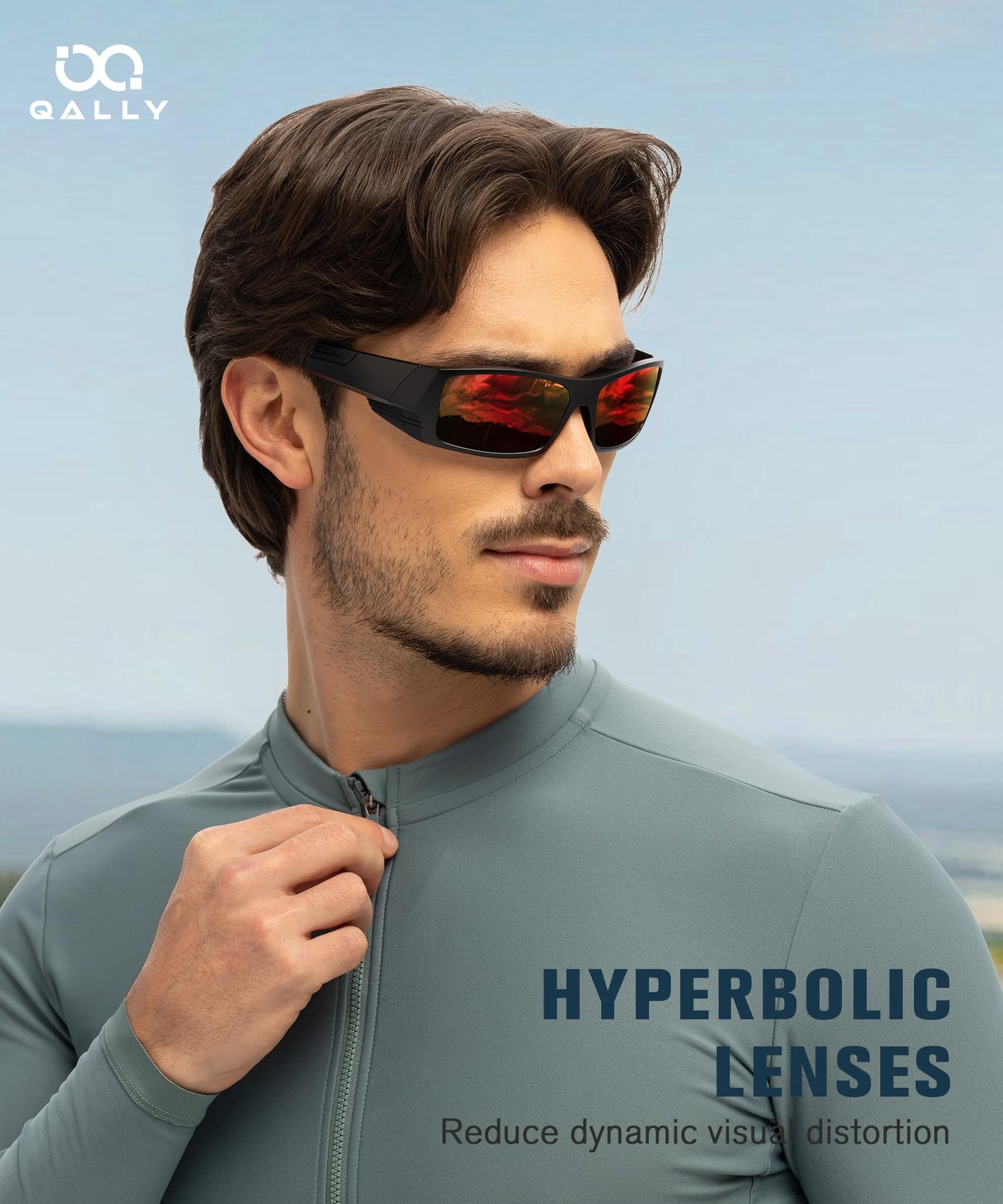 QALLY Sports Sunglasses-Men Polarized Mens-Sunglasses: Wrap Around Sun Glasses for Cycling Fishing with UV400 Protection