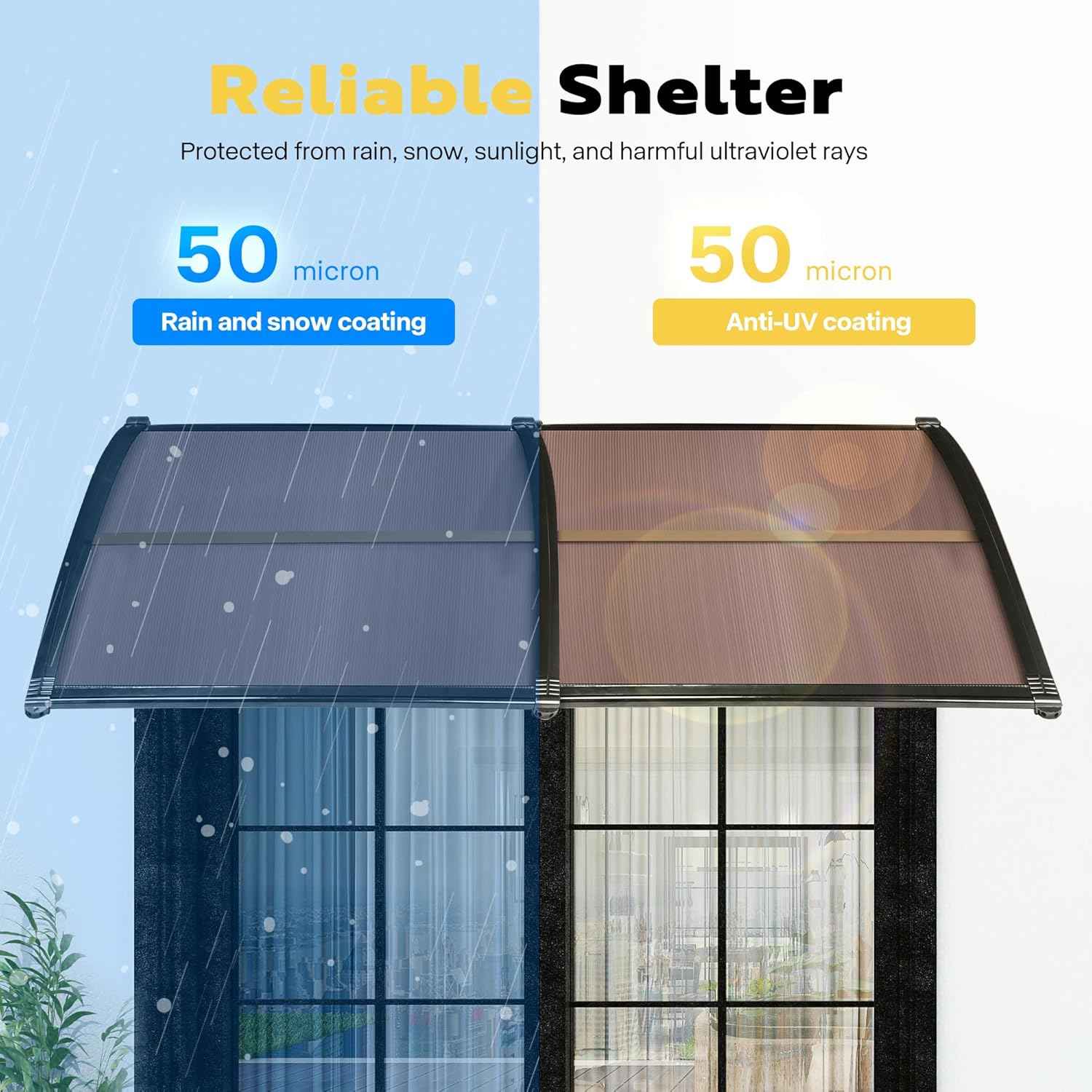 40-Inch VIVOHOME Polycarbonate Window Door Awning Canopy - Brown with Black Bracket