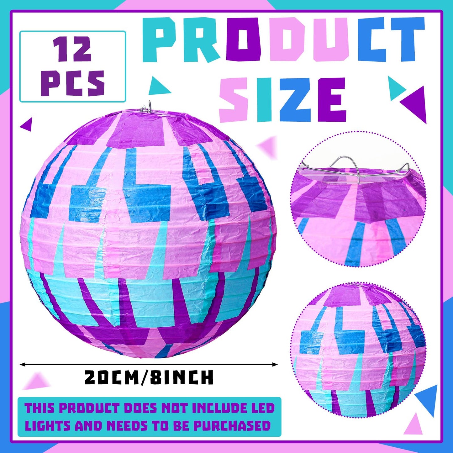 Leinuosen 12 Pcs Video Games Themed Paper Lanterns 8 Inch Llama Theme Party Paper Lanterns Purple Blue Piñata Gaming Hanging Decorations for Game Fans Birthday Baby Shower Party Supplies