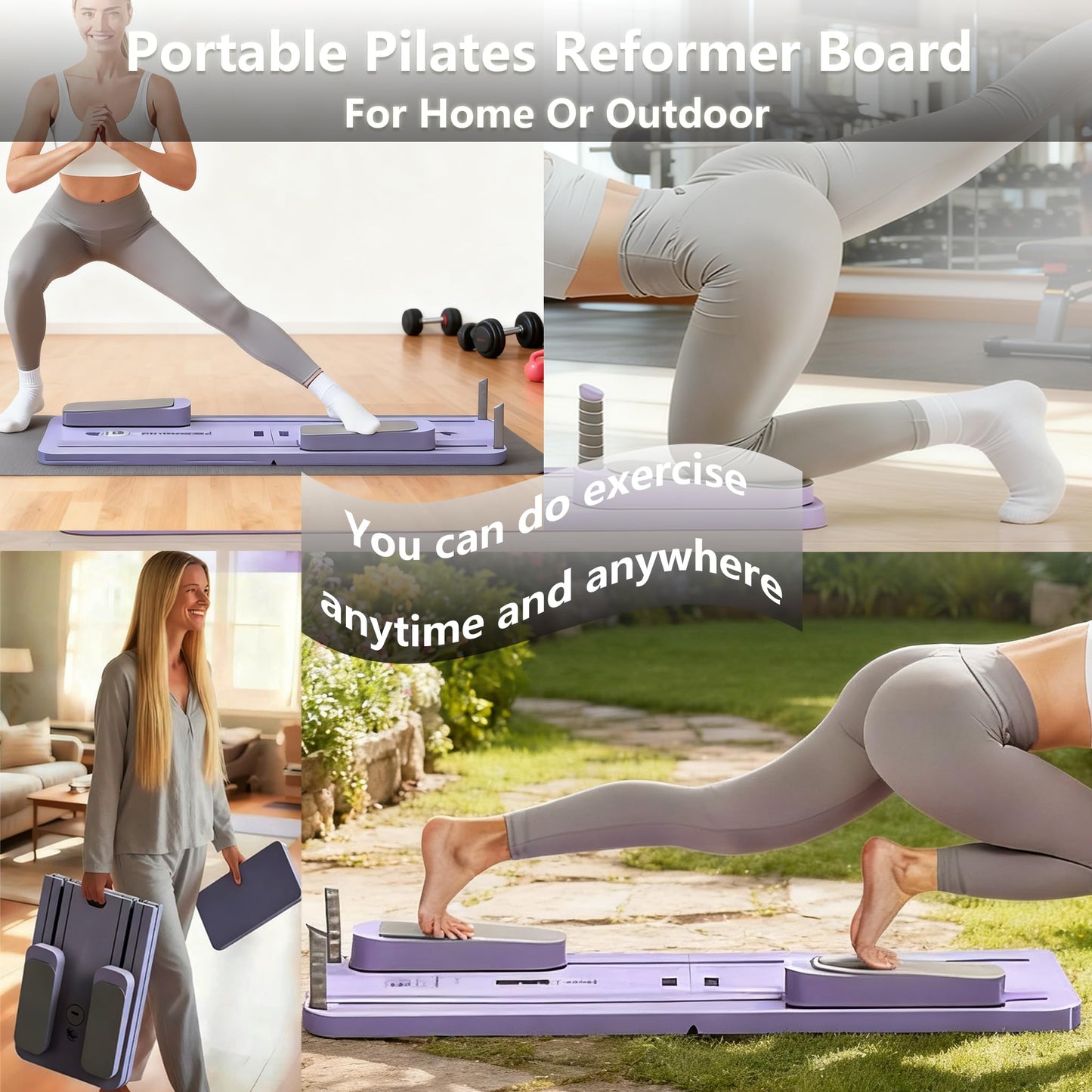 Exhilppy Pilates Board with Phone Holder and Timer, Portable Pilates Reformer, 8-in-1 Multi-Functional Foldable Pilates Reformer Board Set