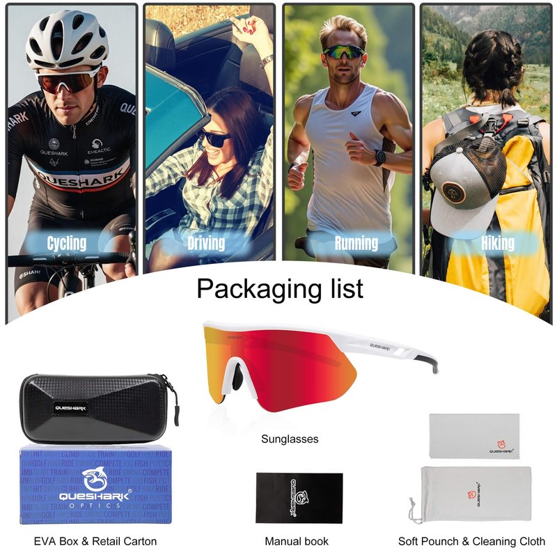 Queshark Cycling Glasses, Running Glasses for Women Men, UV400 Protection, Sports Sunglasses for Cycling Running Baseball