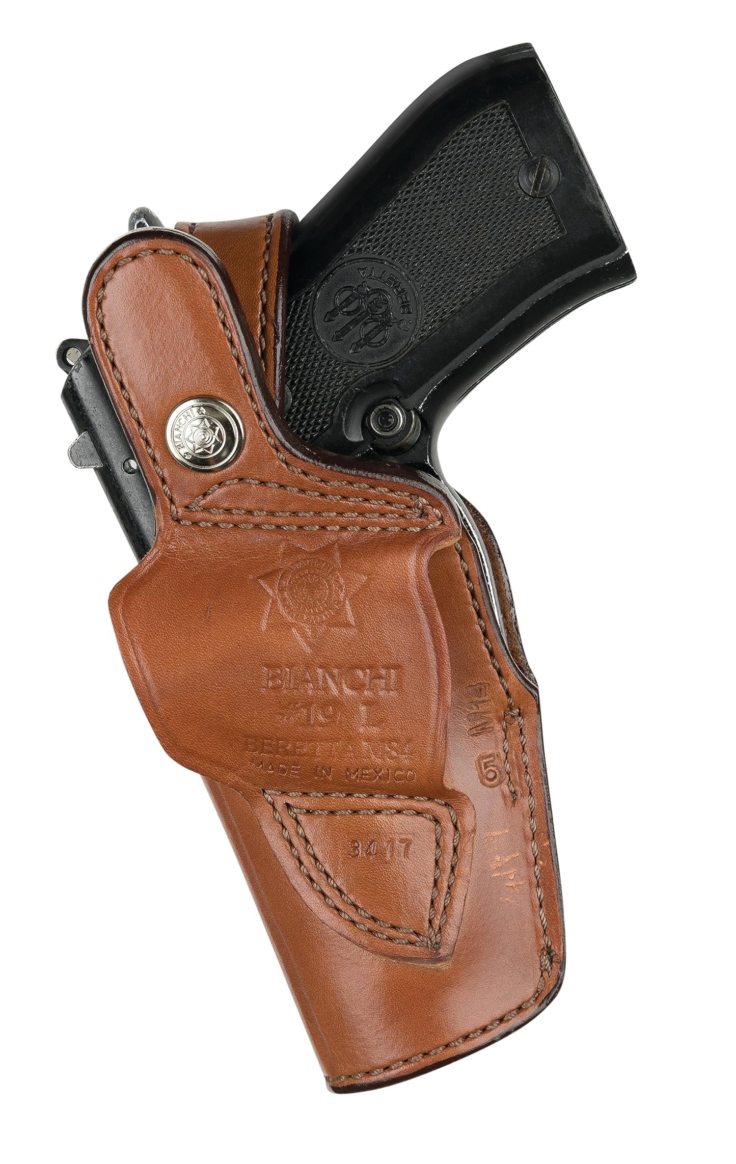 Bianchi 19L Thumbsnap Suede Lined Belt Slide Holster - Pistol, Fits Glock 17, Tan, Right Hand