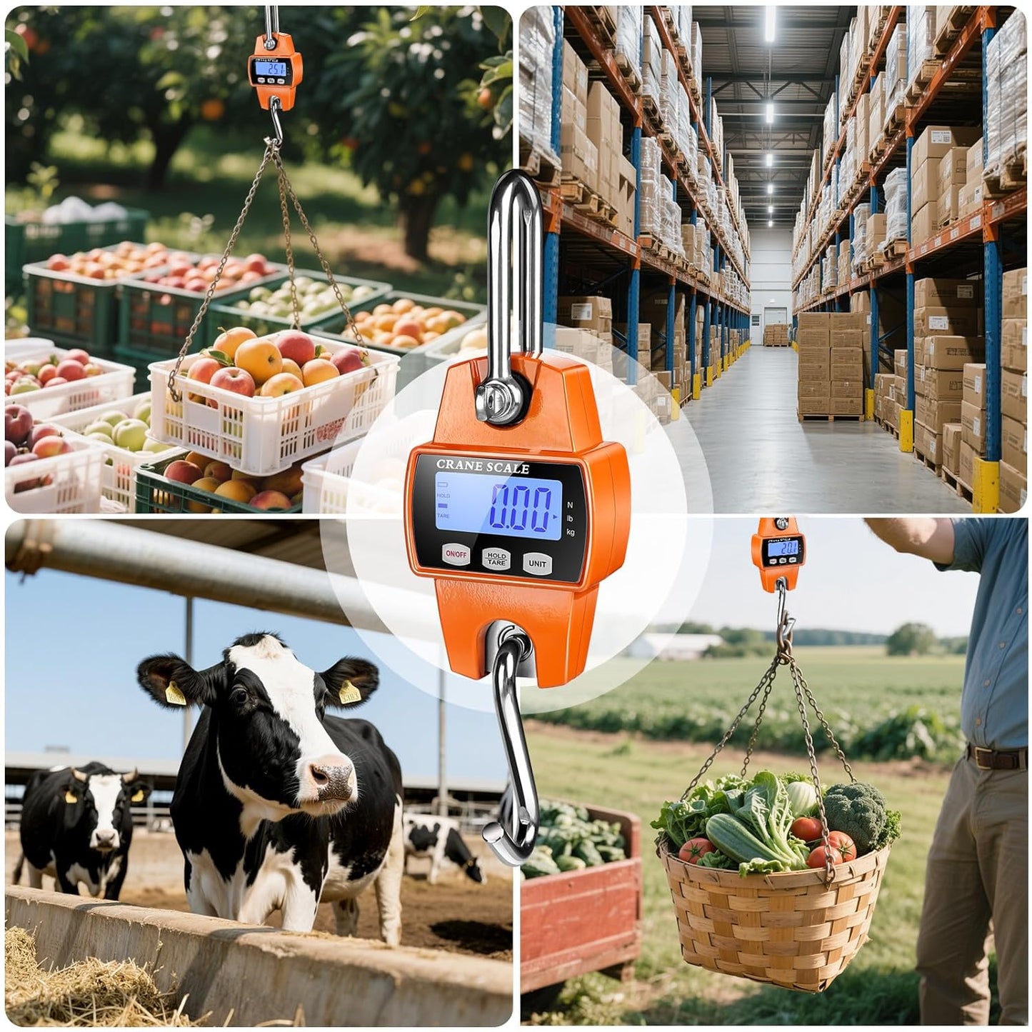 RoMech 660lb Digital Hanging Scale - Durable Cast Aluminum Case, Mini Crane Scale for Outdoor Use (Orange)