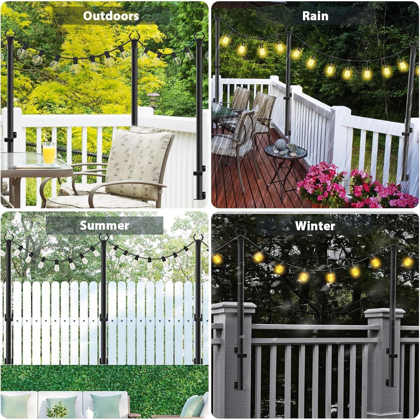 8 Pack String Light Poles,5Ft Metal Poles for Outdoor String Lights,Outdoor Light Poles with Post,Poles/Stand for Outside,Patio,Deck,Backyard,Garden Wedding,Party