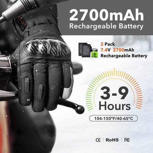 Heated Motorcycle Gloves, 2700mAH Rechargeable Heated Gloves for Men Women, Temperature Display Winter Gloves for Outdoor Skiing Cycling Fishing Hunting