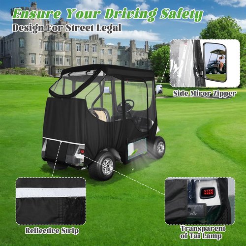 10L0L 2 Passenger Golf Cart Enclosure for EZGO TXT- (Roof up to 58"),Mosquito-Proof,Rain Cover,Waterproof 600D Material,Side Mirror Opening, Transparent Tail Light Panel,Foldable Door, Clear Windows