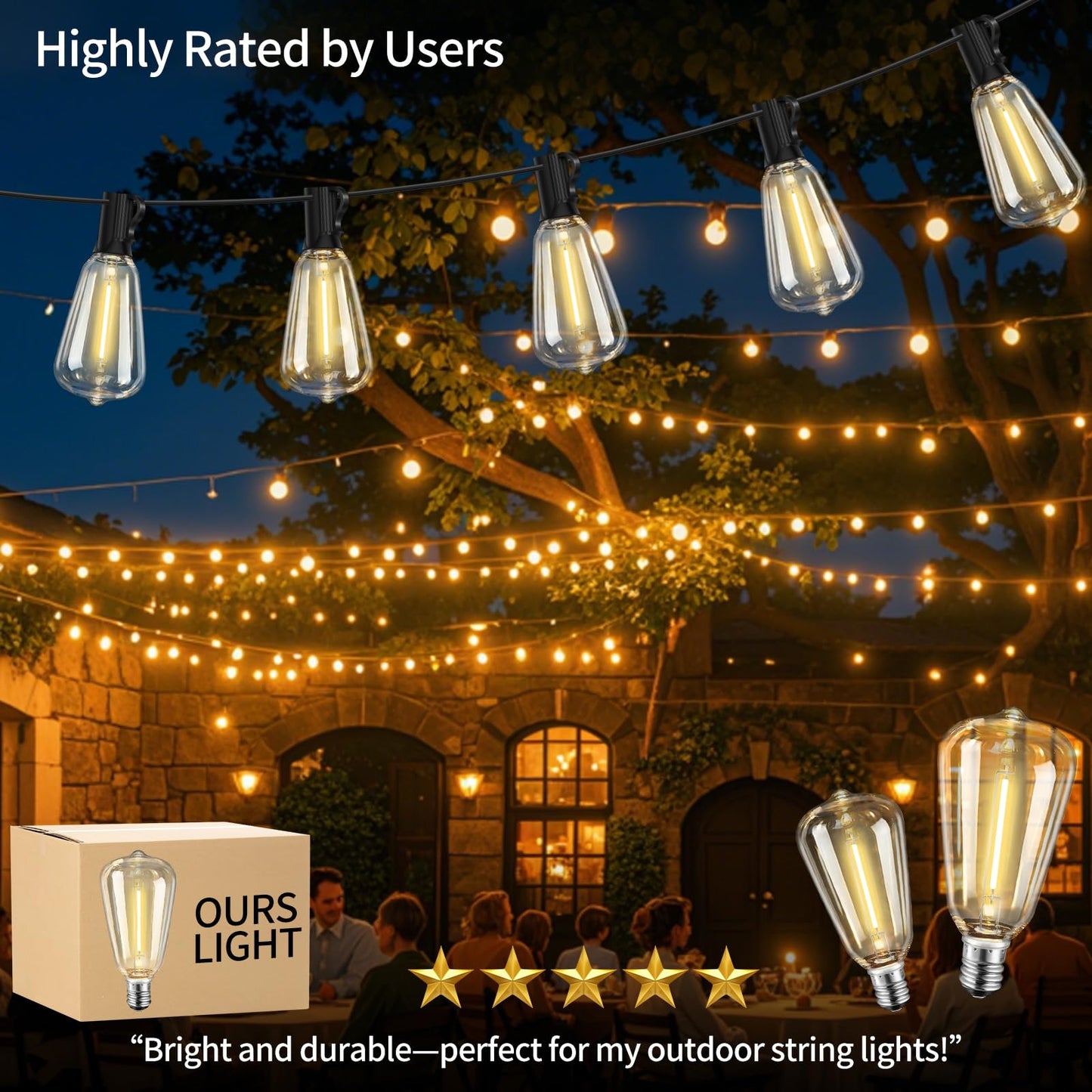 Hobbynors 10Pack ST38 LED Outdoor String Light Replacement Bulbs, Shatterproof & Weatherproof Vintage Edison, E12 Candelabra Base, 2700K Warm White, 7W Equiv. (0.6W Energy Saving)