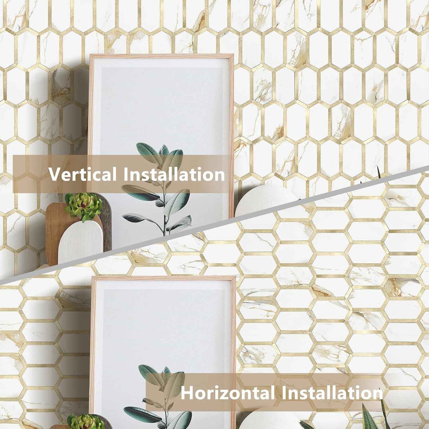 Glossy Wood Grain Peel and Stick Backsplash Tile - 10 Sheets Hexagon Mosaic for Kitchen & Bathroom, 12.4 x 12 Inch