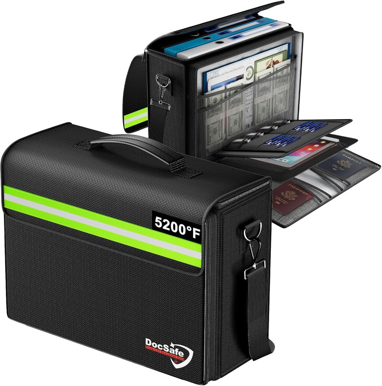 Fireproof Document Bag - Large 17”x12.5”x7.2” Waterproof Organizer with Multiple Pockets for Home & Office