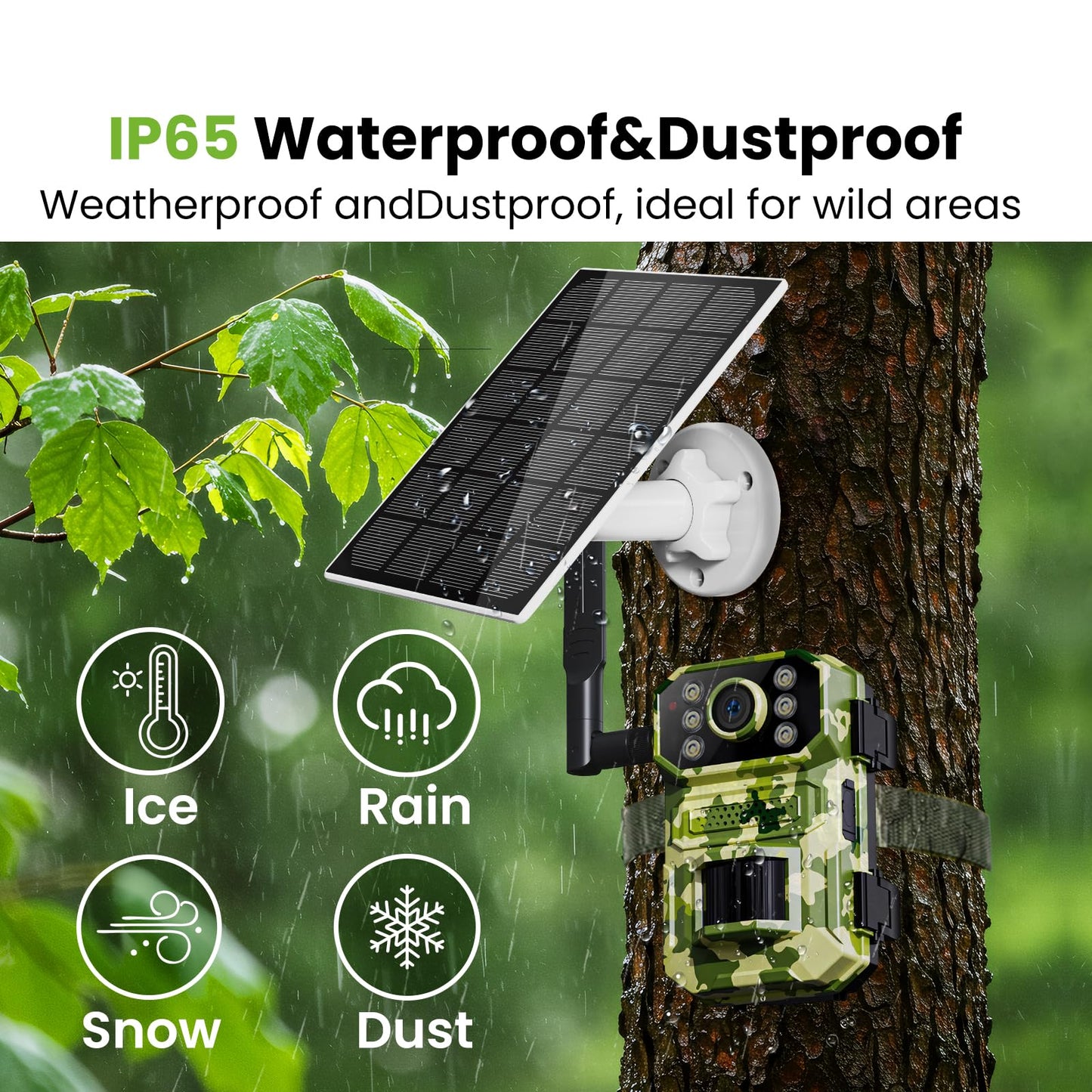 4G LTE Smart Trail Camera,HD Night Vision, IP65 Waterproof, 0.3s Trigger Speed, 2K Live Video & Photo, Motion Capture,Hunting Cam with SIM Card,Solar Power Charging,APP Control.