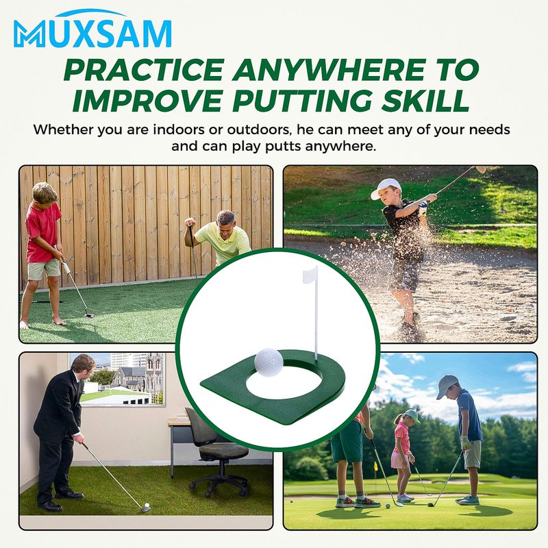 MUXSAM Golf Putting Cup with Flag, All-Direction Putt Cups, Indoor Little Putt Training Hole for Golfer Kids Game Men Women Outdoor Home Office Backyard Practice