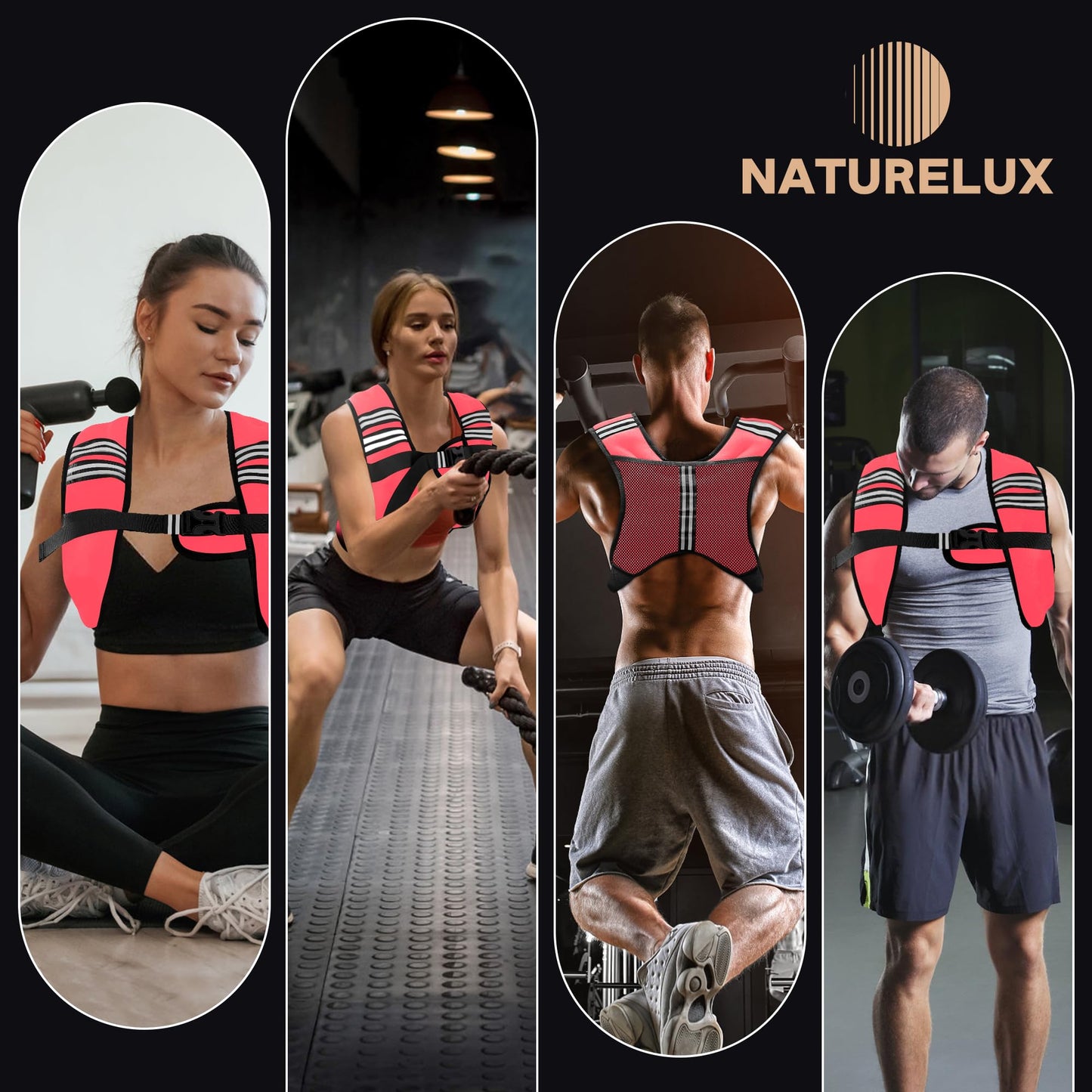 NATURELUX Weighted Vest with Reflective Stripe and Adjustable Buckle Straps, Pink, 10 lbs