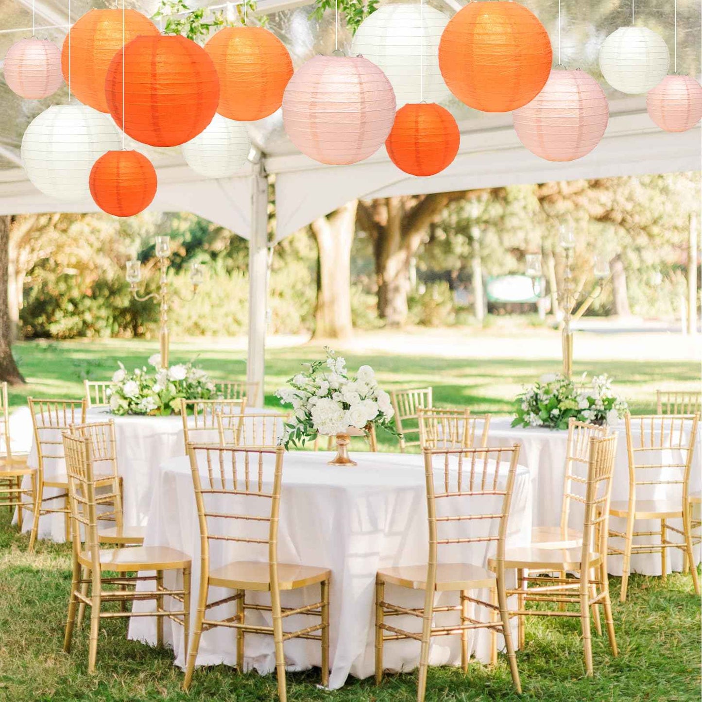 21 Pcs Orange Paper Lanterns Party Decorations, 4/6/8/10 Inch Thanksgiving Party Hanging Paper Lanterns for Fall Harvest, Wedding, Birthday, Baby Shower, Classroom Ceiling Home Decor Indoor Outdoor