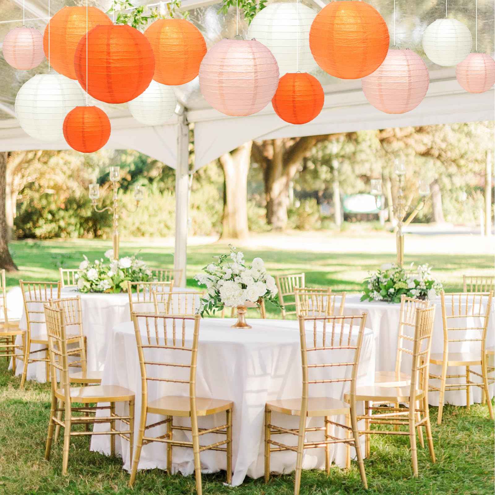 21 Pcs Orange Paper Lanterns Party Decorations, 4/6/8/10 Inch Thanksgiving Party Hanging Paper Lanterns for Fall Harvest, Wedding, Birthday, Baby Shower, Classroom Ceiling Home Decor Indoor Outdoor