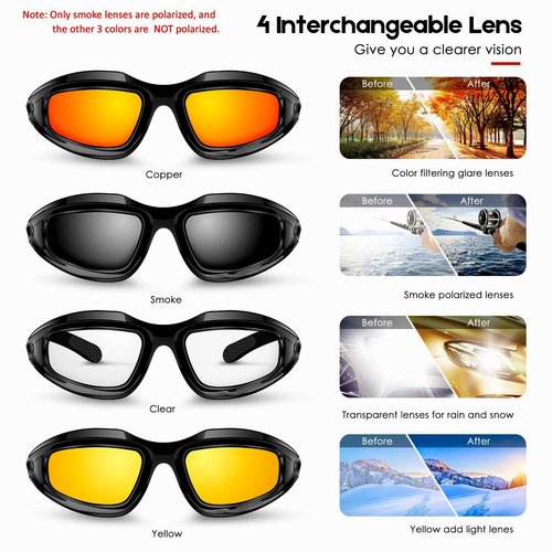 KEMIMOTO Riding Goggles for Men - UV Protection, Windproof & Dustproof with 4 Lens Kit for Outdoor Activities