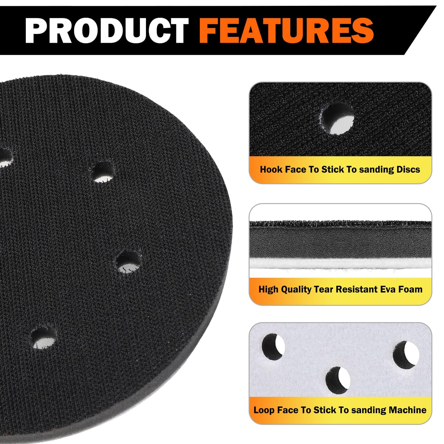 2 Pack 6 Inch 6 Holes Interface pad,Orbital Sander Foam Pad,6" Foam Sanding Pads,Hook and Loop Soft Density Sponge Cushion Buffer Backing Pad for Orbital Sander