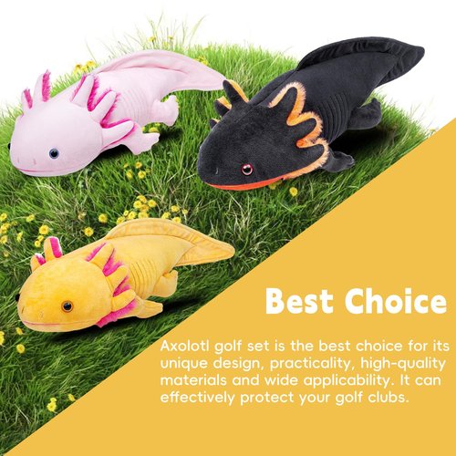 Funny Pink Axolotl Golf Headcover, Small Size Fits Hybird and Irons, Large Size Fits Standard 460cc Driver Head, Colors Animals Plush Golf Club Head Covers for Mens