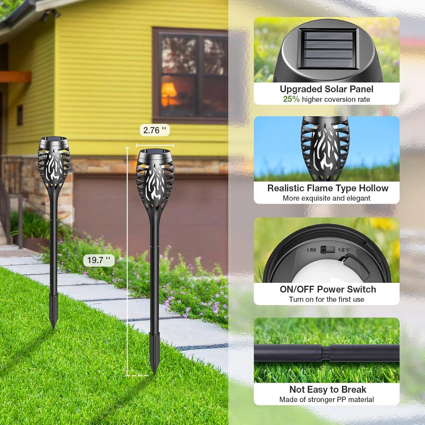 10 Pack Solar Torch Lights - Waterproof Flickering Flame Garden Lights for Outdoor Halloween Decor