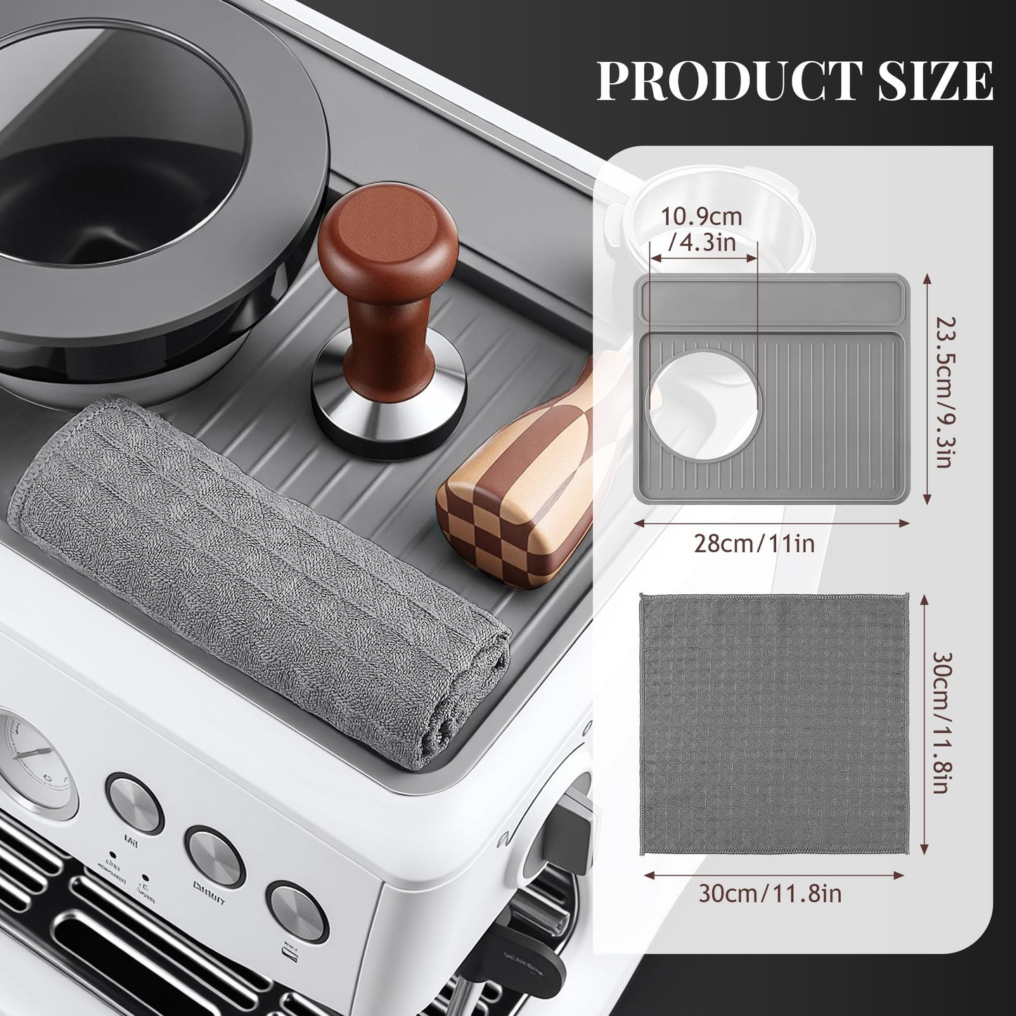 Dunkive Espresso Machine Tamping Mat Accessories Compatible with Breville 870/880, Espresso Tamper Mat and Microfiber Cloths, Food Grade Silicone and Barista towel for Coffee Bar Accessories(Gray)