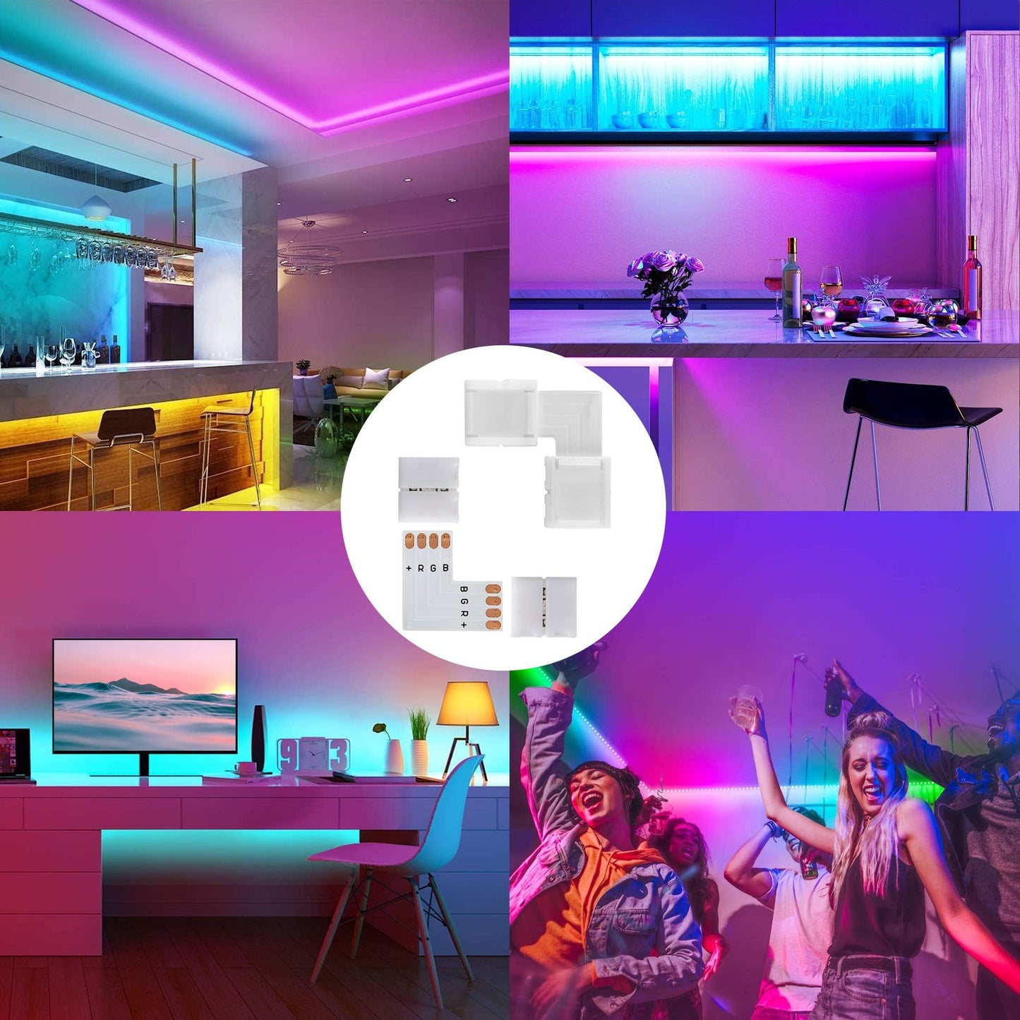 JACKYLED L Shape 8mm 4-Pin LED Strip Connectors 10-Pack Total 32pcs, Unwired Solderless LED Light Connectors for 8mm Wide 4-Pin Strip Lights - 8mm 4pin 10 Pack