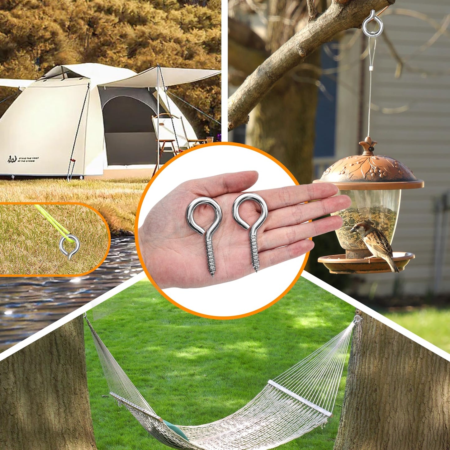 10PCS 2.5 inches Screw Eyes M6 304 Stainless Steel Eye Screws, Heavy Duty Screw, Eye Hooks Screw Eye Bolts Eye Hooks Screw, Indoor & Outdoor Uses (10, M6-2.5inch)