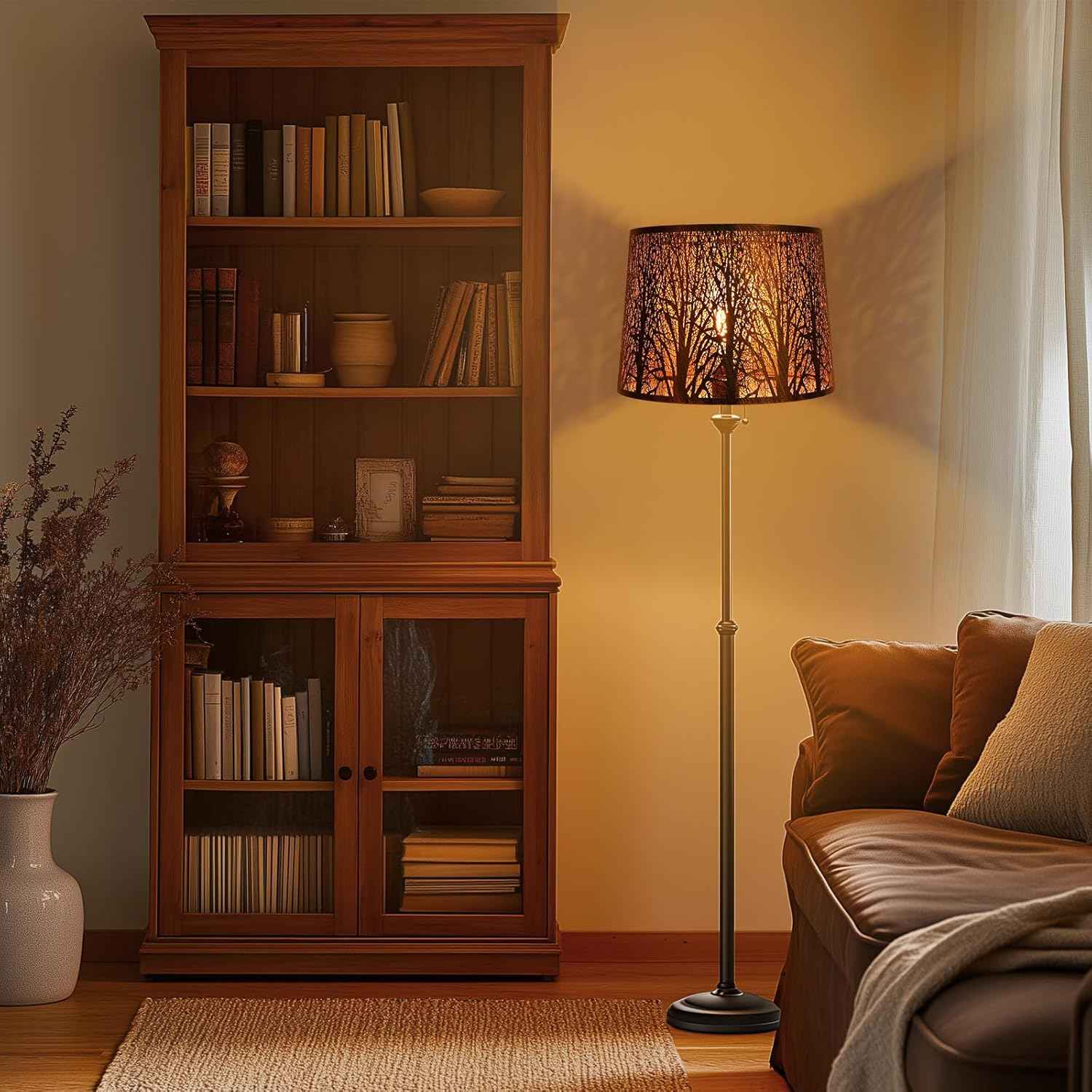 Large Forest Etched Metal Lampshade - 12'' Top x 14'' Bottom x 10'' Height for Table & Floor Lamps