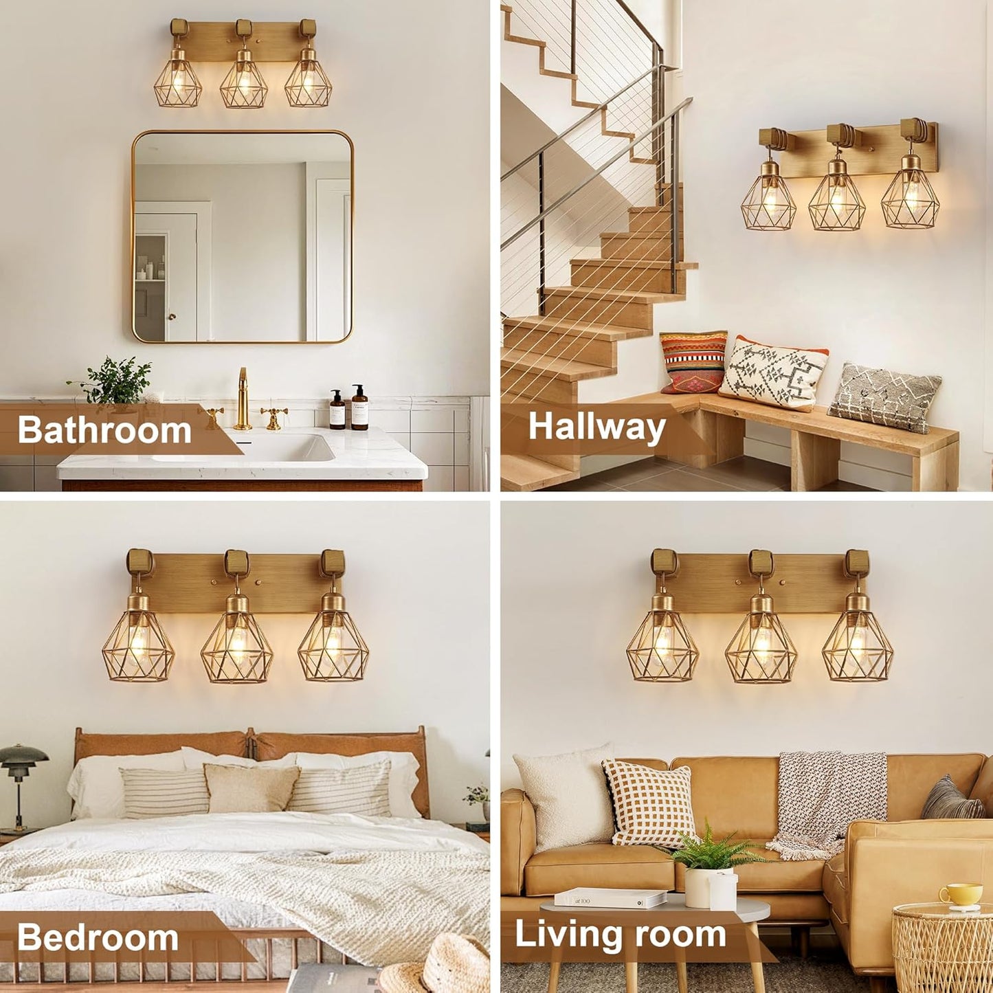 Farmhouse 3-Light Bathroom Vanity Light Fixture - Rustic White Wood Sconces for Mirror