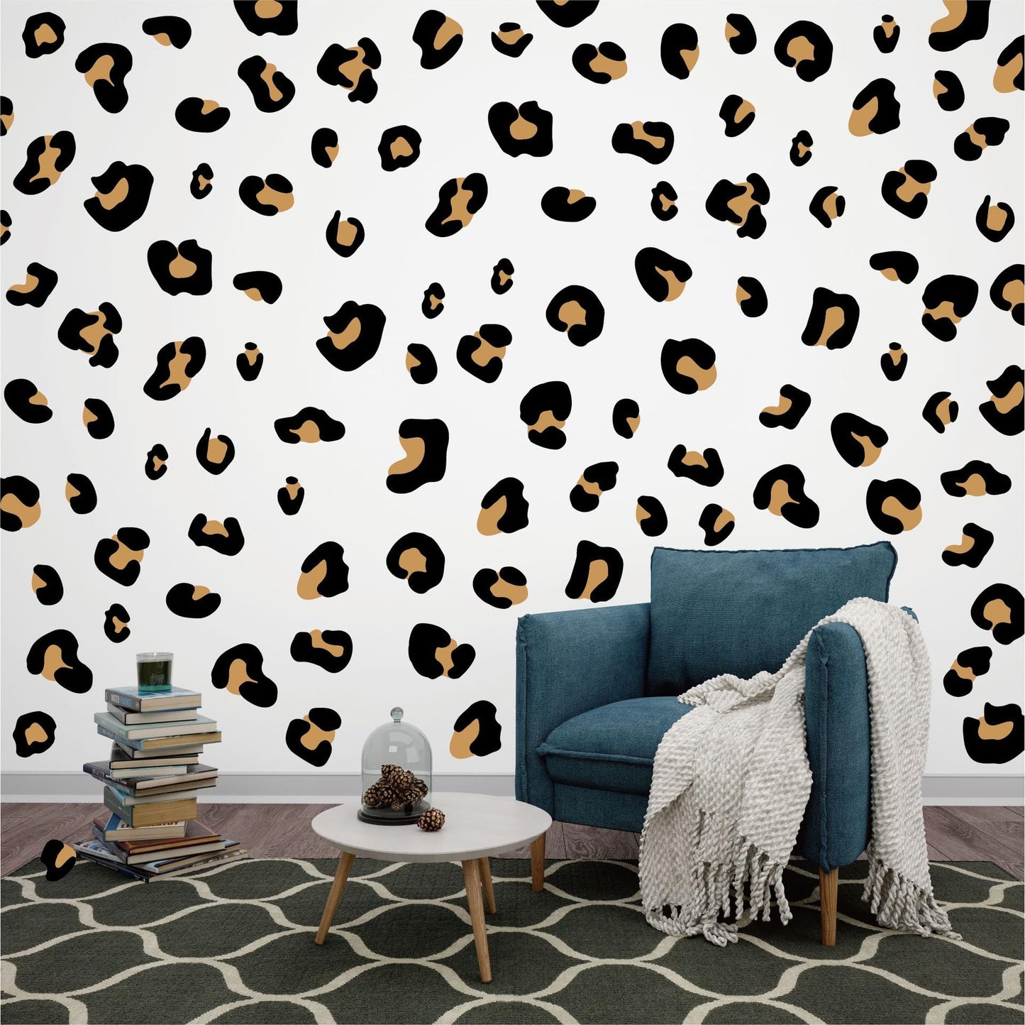 12 Sheets 348 Pcs Leopard Print Wall Decals - Cheetah Print Wallpaper for Bedroom, Living Room, Classroom Decoration