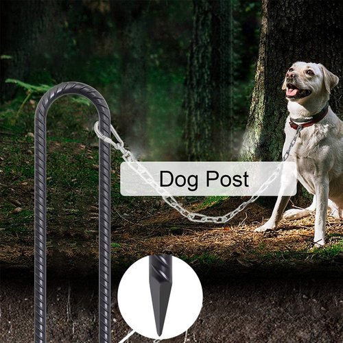 AAGUT Trampoline Stakes - 16 Inch Heavy Duty Tie Down Anchors | Black Coated U-Shaped Ground Rebar (8 Pack)