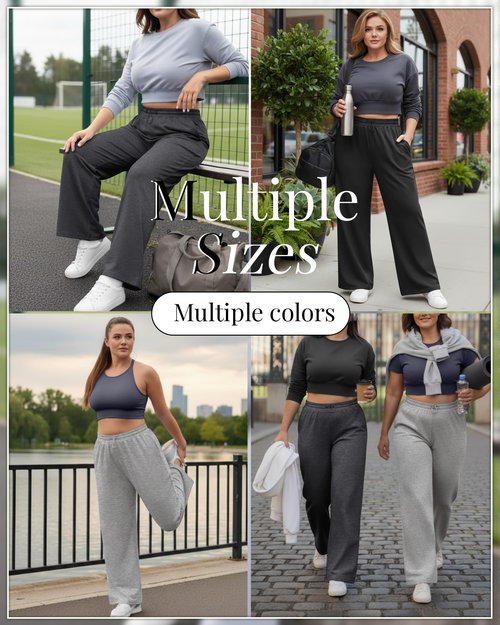 Evervibe 3 Pack Womens Plus Size Sweatpants Wide Leg Elastic High Waist Baggy Joggers Lounge Yoga Workout Pants with Pockets(Black, Light Mixed Gray, Dark Mixed Gray,XX-Large)