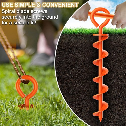 Eurmax USA Canopy Tent Stakes | Durable Corkscrew Shape Steel with Installation Tool & Ropes - Set of 4 (Orange)