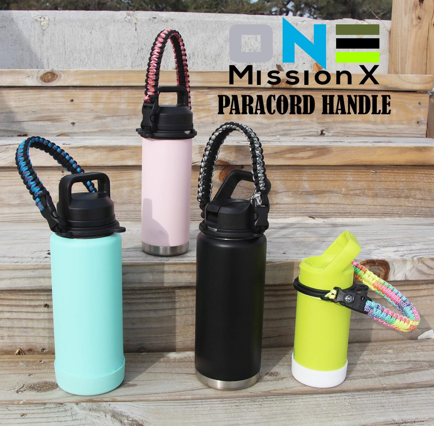 One MissionX Paracord Handle Compatible with Yeti Rambler 36oz 26oz 18oz 12oz 46oz Water Bottles, Durable Carrier Strap - Holder(Black Speckled)