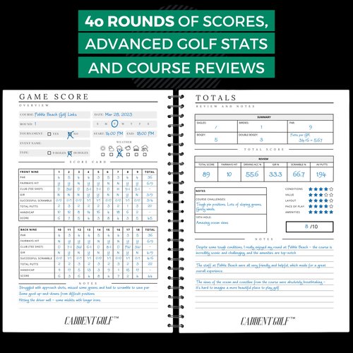 CADDENT GOLF Log Book - Wire-Bound Golf Notebook and Golf Scorecard Book - Golf Journal & Log Book - 150 Pages (Practice Log & Scorecard, Hardcover)