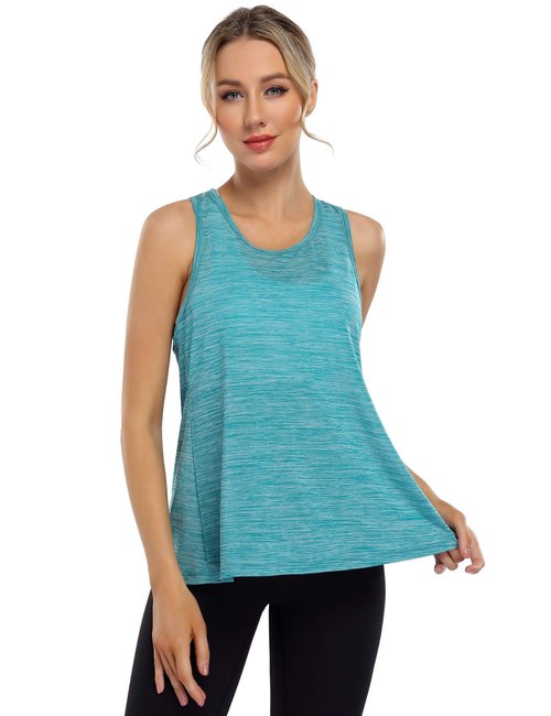 Yesfashion Yoga Tops for Women Activewear Workout Tank Tops Athletic Women’s Sleeveless Tops Open Back Running Sports Shirts Lake Blue XL