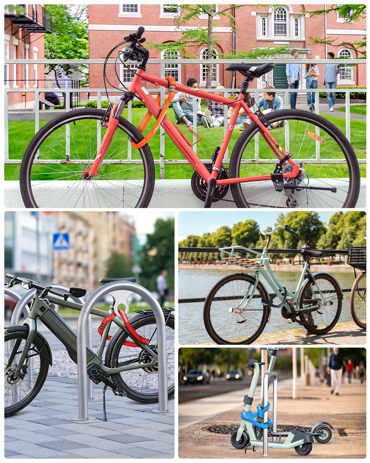 Sportneer Bike Lock: 5 Digit Combination High Security Anti Theft Bike Chain Lock - 3.2/3.6/4ft Heavy Duty Resettable Keyless Bicycle Lock for Bike, Motorcycle, Scooter, Door - 6mm Thick Orange